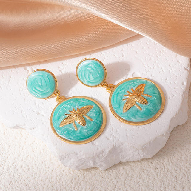 Sweet color enamel bee stainless steel earrings