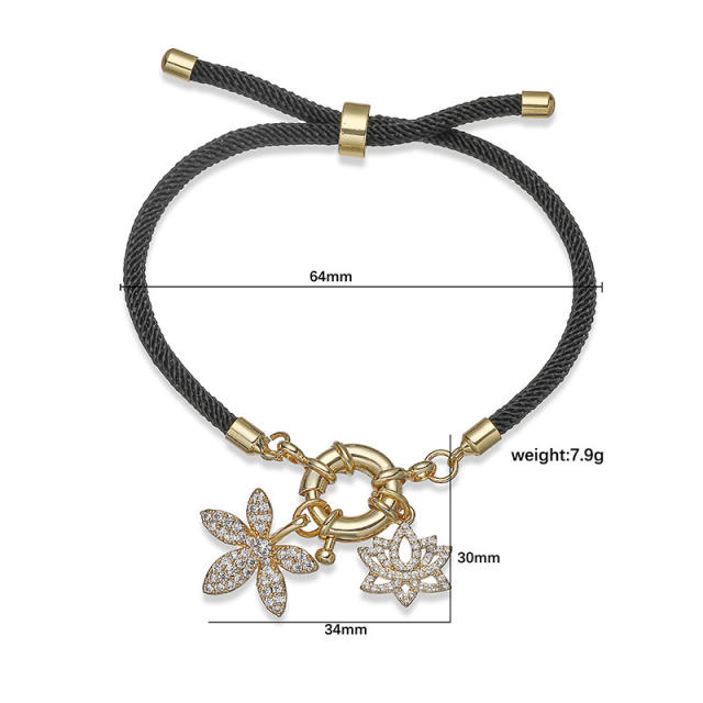 Colorful braid rope gold plated copper multi charm bracelet friendship bracelet