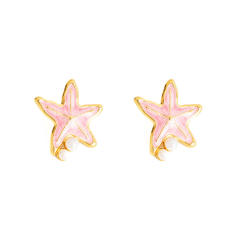Color enamel starfish pearl bead stainless steel earrings