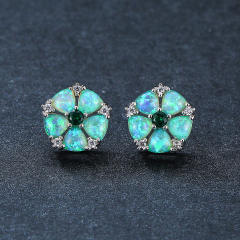 Colorful Opal Green Diamond Flower Earrings Cold Style studs earrings