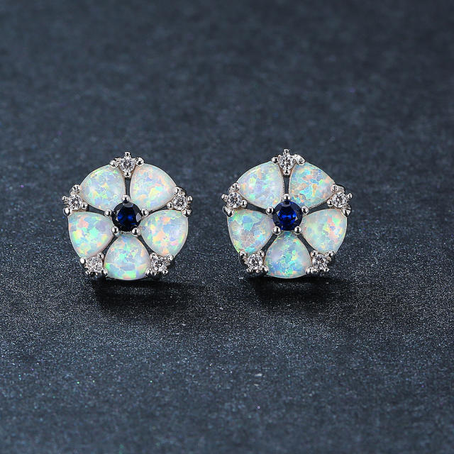 Colorful Opal Green Diamond Flower Earrings Cold Style studs earrings