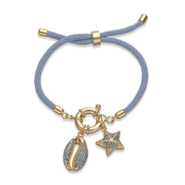 Colorful braid rope gold plated copper multi charm bracelet friendship bracelet