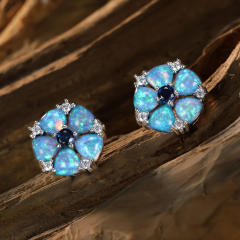 Colorful Opal Green Diamond Flower Earrings Cold Style studs earrings