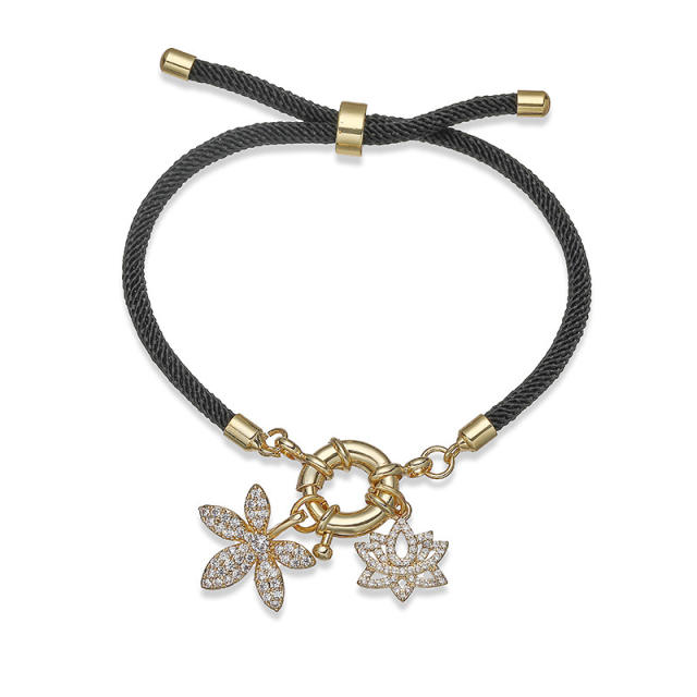 Colorful braid rope gold plated copper multi charm bracelet friendship bracelet