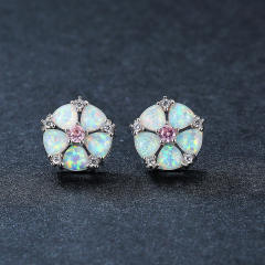 Colorful Opal Green Diamond Flower Earrings Cold Style studs earrings