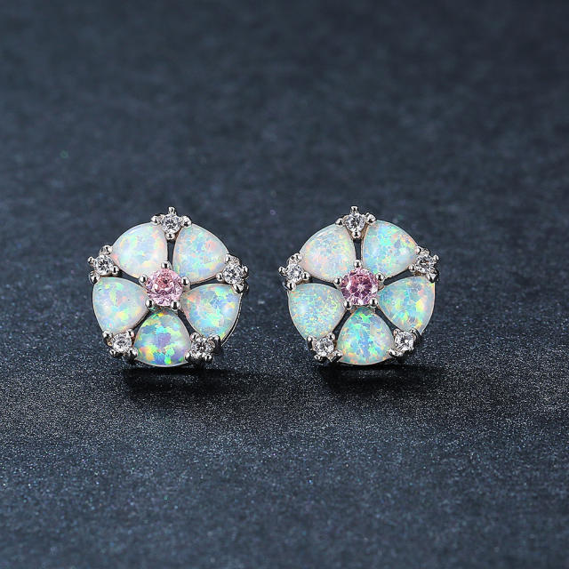 Colorful Opal Green Diamond Flower Earrings Cold Style studs earrings