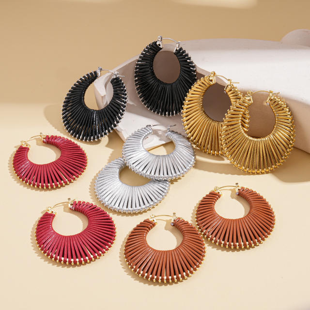 Boho geometric hollow big hoop earrings