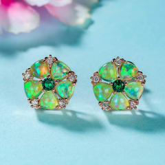 Colorful Opal Green Diamond Flower Earrings Cold Style studs earrings