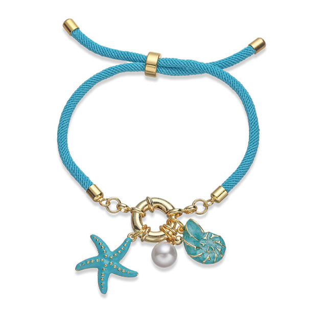 Colorful braid rope gold plated copper multi charm bracelet friendship bracelet
