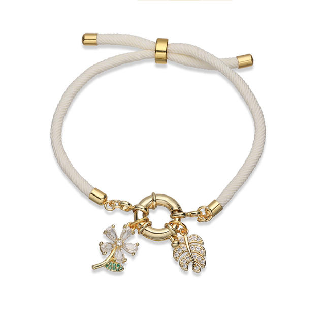 Colorful braid rope gold plated copper multi charm bracelet friendship bracelet