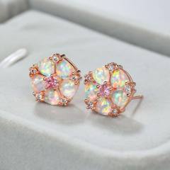 Colorful Opal Green Diamond Flower Earrings Cold Style studs earrings