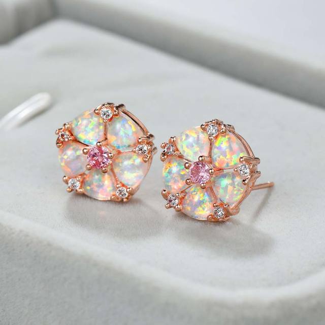Colorful Opal Green Diamond Flower Earrings Cold Style studs earrings