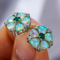 Colorful Opal Green Diamond Flower Earrings Cold Style studs earrings