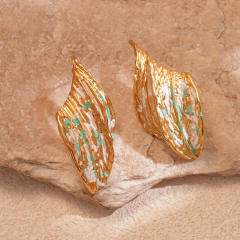 Metal Asymmetrical Pleated Leaf Silver Needle Earrings