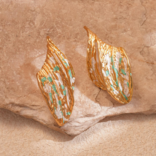 Metal Asymmetrical Pleated Leaf Silver Needle Earrings