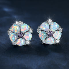 Colorful Opal Green Diamond Flower Earrings Cold Style studs earrings