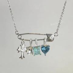 New Pink Blue Cross Zircon paper clip Necklace Female Candy Color Love Pendant Necklace