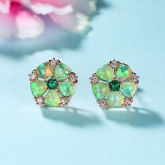 Colorful Opal Green Diamond Flower Earrings Cold Style studs earrings