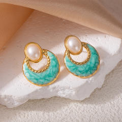French trend vintage hollow out enamel stainless steel earrings