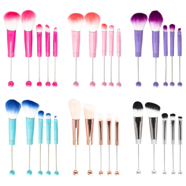 5pcs set DIY metal handle beaded makeup brush suit without bead