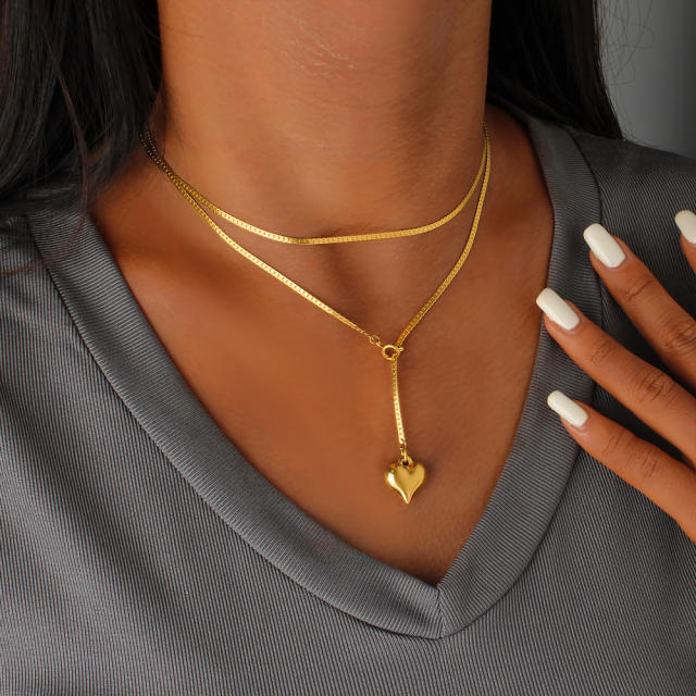 Elegant heart shell charm stainless steel long necklace lariet necklace