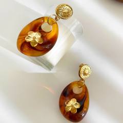 Autumn winter hollow out resin stainless steel flower earrings