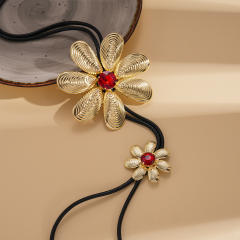 Vintage big metal flower long necklace