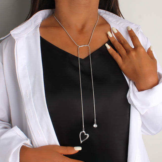 Elegant heart shell charm stainless steel long necklace lariet necklace