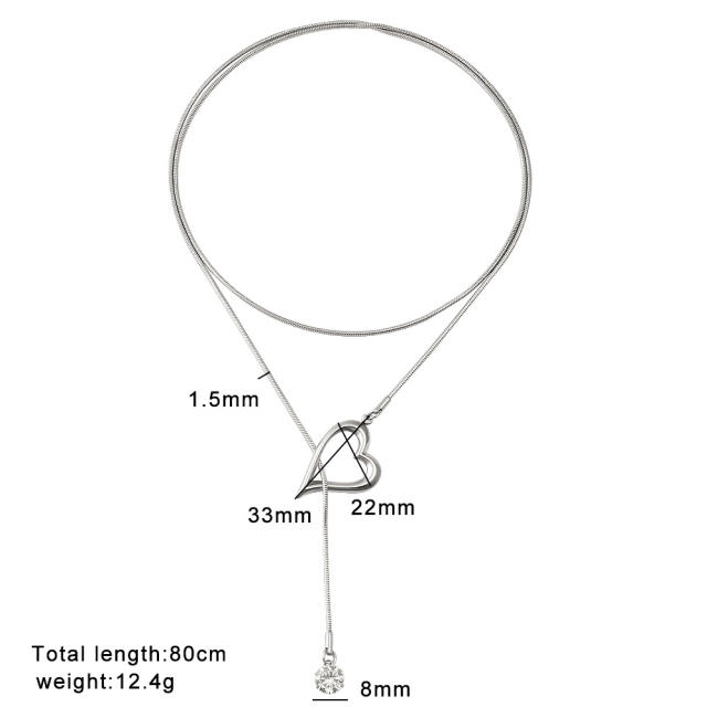 Elegant heart shell charm stainless steel long necklace lariet necklace