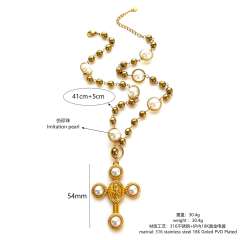 Winter autumn baroque pearl inlaid cross pendant stainless steel necklace