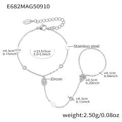 18KG cubic zircon inlaid diamond star stainless steel ring bracelet