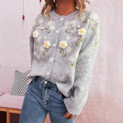 Cute stereo flower easy match sweater jacket cardigan