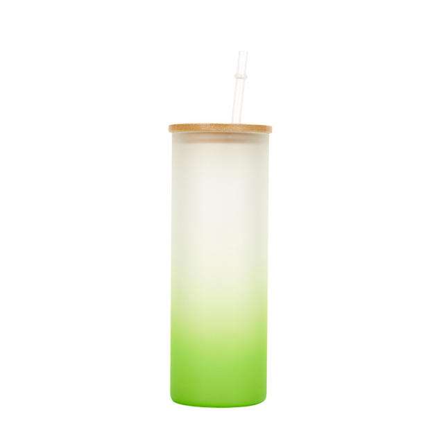 Thickened Frosted Gradient High Borosilicate Glass Jar Water Cup Bamboo Lid Straw Outdoor