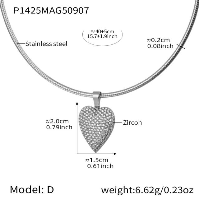Color enamel fruit diamond heart multi charm stainless steel necklace choker necklace