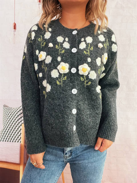 Cute stereo flower easy match sweater jacket cardigan