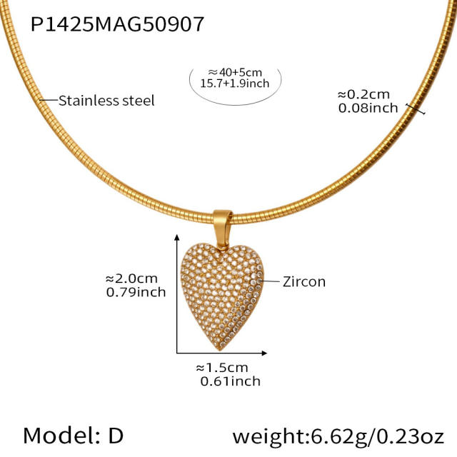 Color enamel fruit diamond heart multi charm stainless steel necklace choker necklace