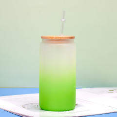 Thickened Frosted Gradient High Borosilicate Glass Jar Water Cup Bamboo Lid Straw Outdoor