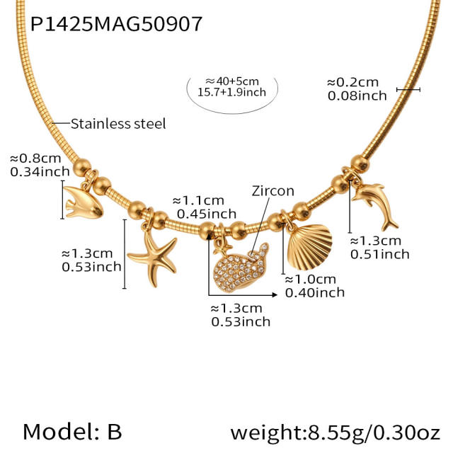 Color enamel fruit diamond heart multi charm stainless steel necklace choker necklace