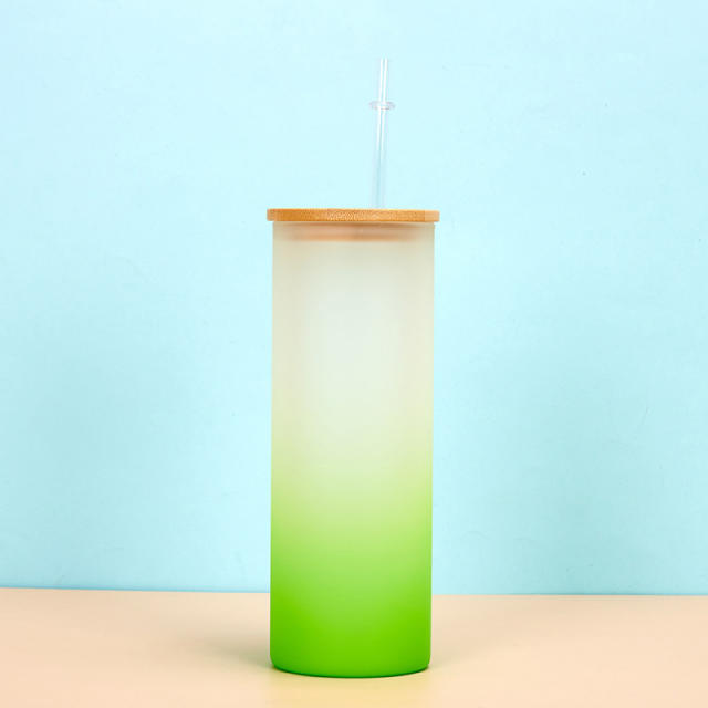 Thickened Frosted Gradient High Borosilicate Glass Jar Water Cup Bamboo Lid Straw Outdoor