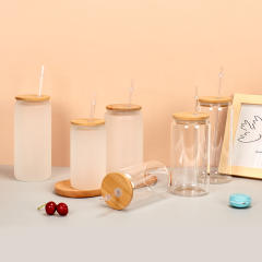 Thickened Frosted Gradient High Borosilicate Glass Jar Water Cup Bamboo Lid Straw Outdoor