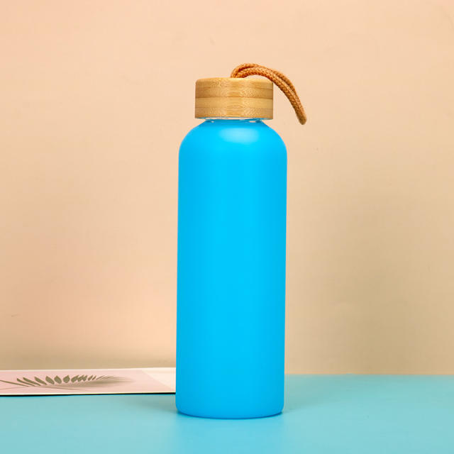 Thickened Frosted Gradient High Borosilicate Glass Jar Water Cup Bamboo Lid Straw Outdoor