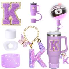 New stanley Cup Chain Cup Holder 26 Letters Resin Sequin Pendant Towel Embroidered Phnom Penh English Letter Sticker