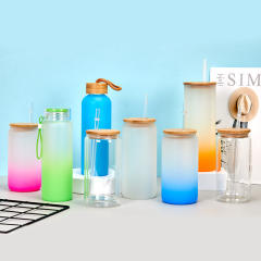 Thickened Frosted Gradient High Borosilicate Glass Jar Water Cup Bamboo Lid Straw Outdoor