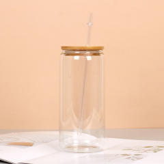 Thickened Frosted Gradient High Borosilicate Glass Jar Water Cup Bamboo Lid Straw Outdoor