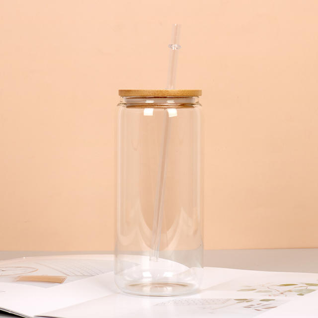 Thickened Frosted Gradient High Borosilicate Glass Jar Water Cup Bamboo Lid Straw Outdoor