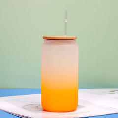Thickened Frosted Gradient High Borosilicate Glass Jar Water Cup Bamboo Lid Straw Outdoor