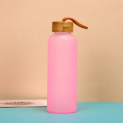 Thickened Frosted Gradient High Borosilicate Glass Jar Water Cup Bamboo Lid Straw Outdoor