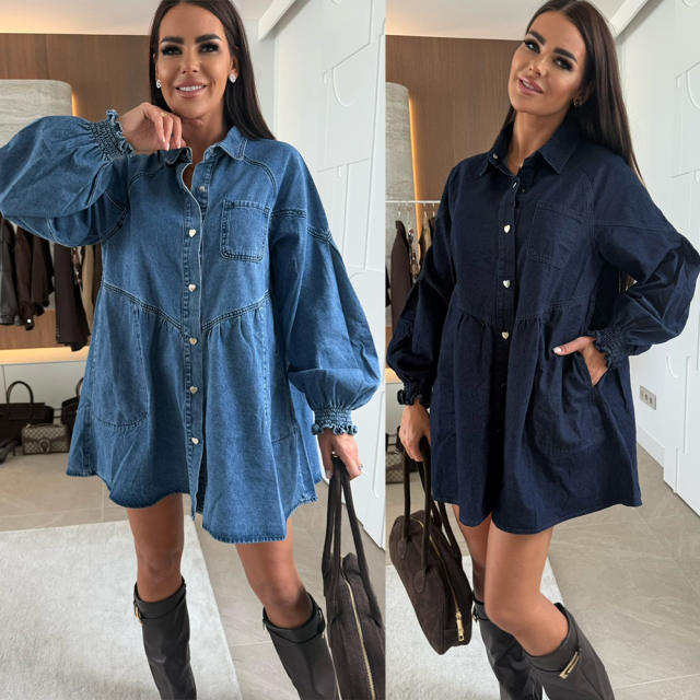 Fashion casual loose denim oversize blouse tops dress
