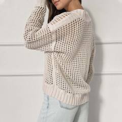 2025 Autumn Fashion Women's Pullover Zipper Half-placket Women's Amazon Hollow Long-sleeved Sweater