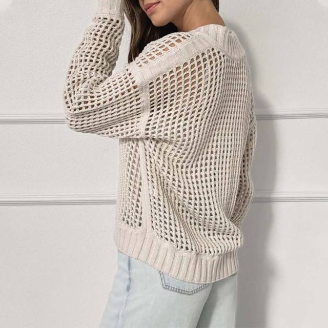 2025 Autumn Fashion Women's Pullover Zipper Half-placket Women's Amazon Hollow Long-sleeved Sweater